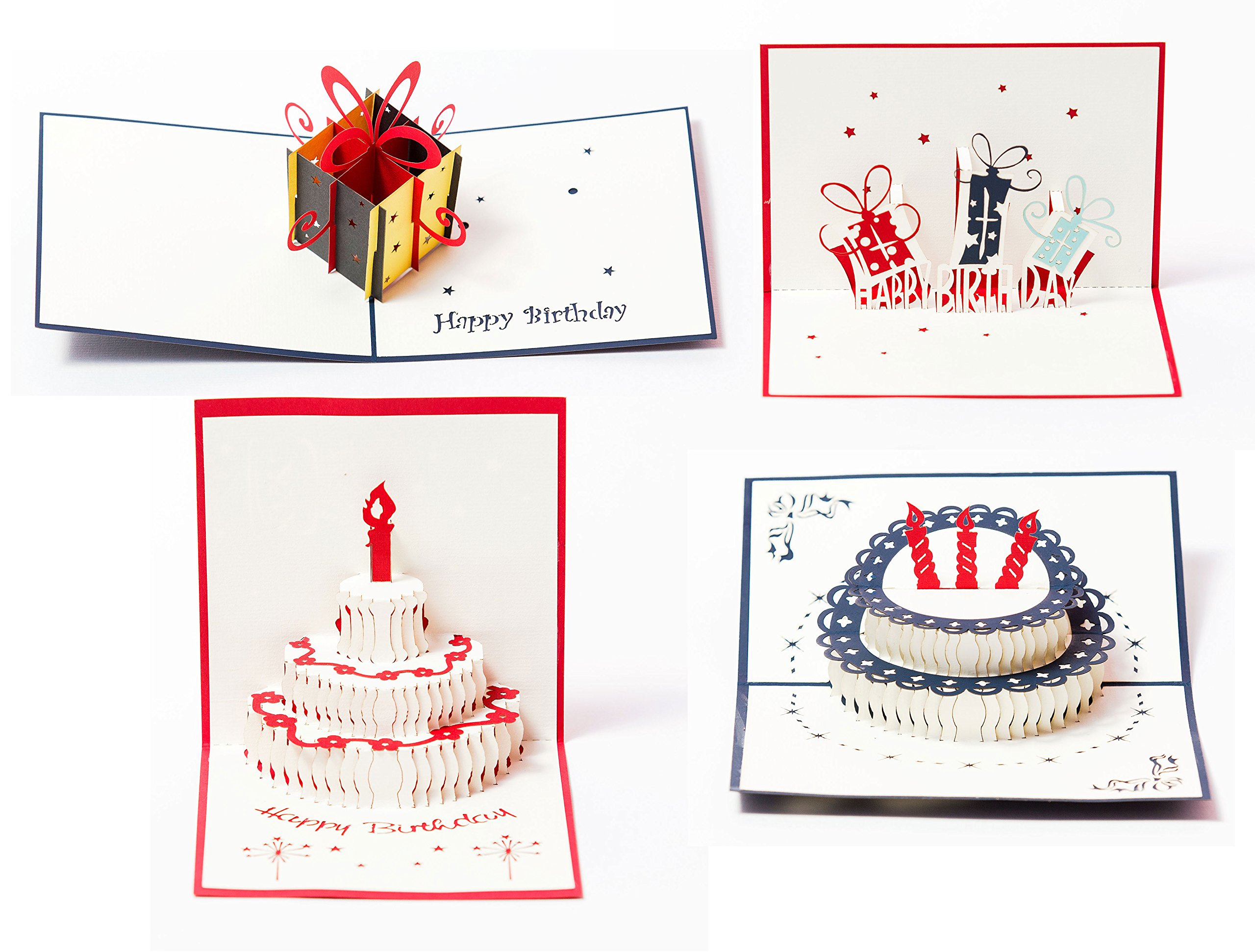 3D Pop Up Happy Birthday Gift Greeting Cards for Kids. Set of 4-Assortment Pack (4 Pack- Assorted)