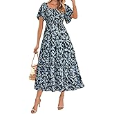 BTFBM Women's Clothing Wedding Guest Dresses Casual Boho Floral Short Sleeve Smocked Maxi Beach Spring Summer Dress 2026