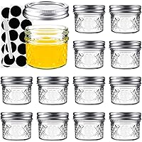 asika Mini Canning Jars 4 oz With Lids, Small Glass Jars Ideal for Food Storage, Jam, Spice,Candle,Honey,Wedding Favors(12 PA