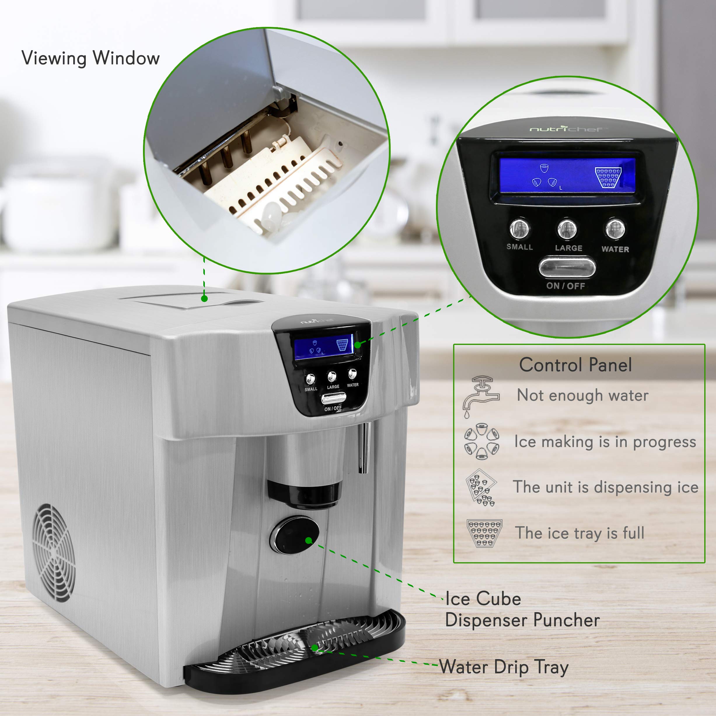 NutriChef Ice Maker And Dispenser Upgraded Machine Countertop Ice