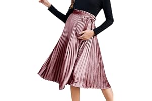 FUNJULY Maternity Skirts Velvet High Elastic Waisted A Line Pleated Ruffle Casual Flowy Swing Holiday Skirt with Belt