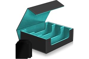 KITOYZ Card Deck Case for Trading Cards,Card Storage Box Holds 1800+ Single Sleeved Cards,PU Leather Magnetic Closure Commander Card Boxes Magic Card Holders Fit for Game Sport Cards (Black&Sky Blue)