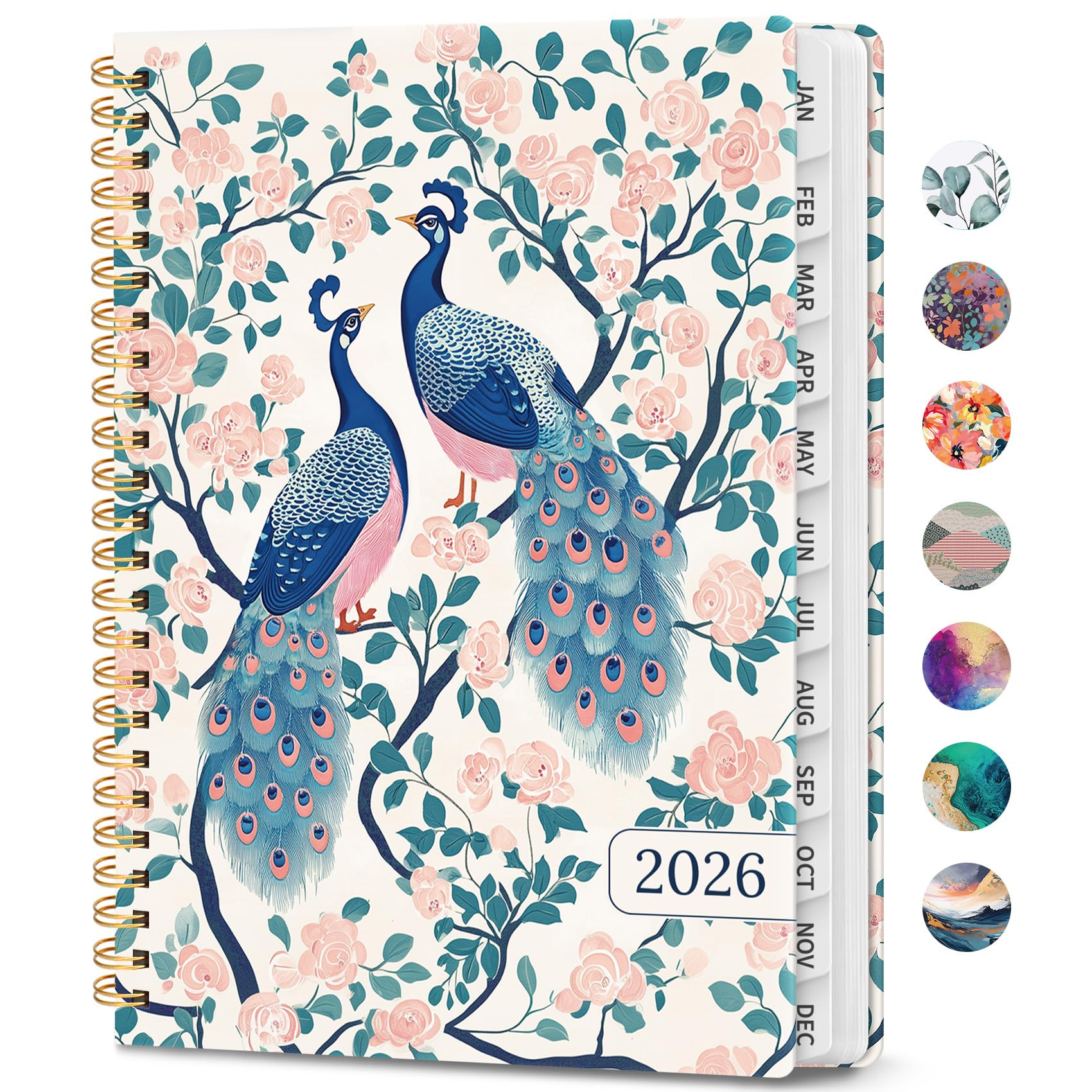 Photo 1 of 2026 Planner, Weekly and Monthly Calendar Planner Book, January 2026 - December 2026, Hardcover Spiral Planner with Monthly Tabs, Notes Pages, Perfect for Women & Men, A5 (6.4" x 8.5") - Peacock