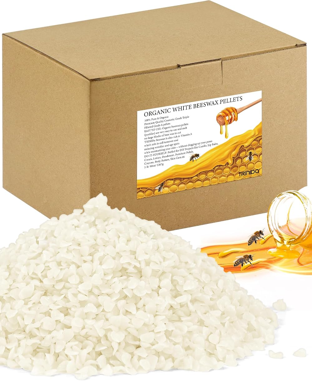 TRINIDA Beeswax Pellets 2.27kg White Cosmetic Grade for DIY Candles Skin Care