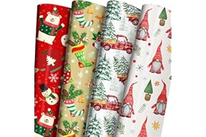 ZINTBIAL Christmas Wrapping Paper for Kids Boys Girls Baby Men Women - Wrapping Paper Christmas Bundle Include White Santa, Green Stockings, Red Truck and Woodland - 29 x 42 Inches per Sheet (6 Jumbo Sheets) - Recyclable, Easy to Store, Not Rolled