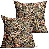 Vintage Floral Green Leaf Pillow Covers 18x18 Inch Set of 2 Boho Tapestry Plant Botanical Decorative Pillow Cases Outdoor Linen Square Cushion Cover Farmhouse Decor for Bedroom Home Sofa Couch Bed