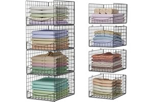 Hongtamoya 4-Tier Stackable Closet Organizers and Storage Shelves, Clothes Storage Basket, Clothes Shelf Organizer Sweater Organizer Bins Container for Wardrobe Kitchen Bathroom Office, Black