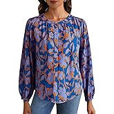 winkbay Women's Floral Button Down Shirts Lantern Long Sleeve Oversized Dressy Casual Blouses
