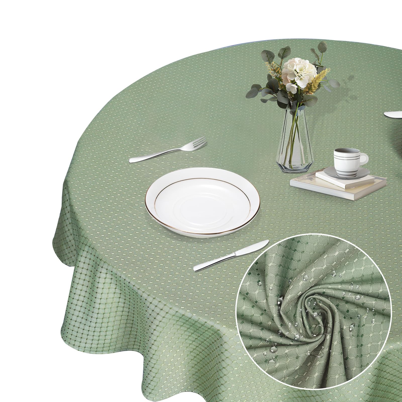 Eternal Beauty Round Tablecloth 150cm Wrinkle Free, Table Cover Water Resistant and Machine Washable for Home Dining Party Restaurant (Sage Green, 59inch) — image 1