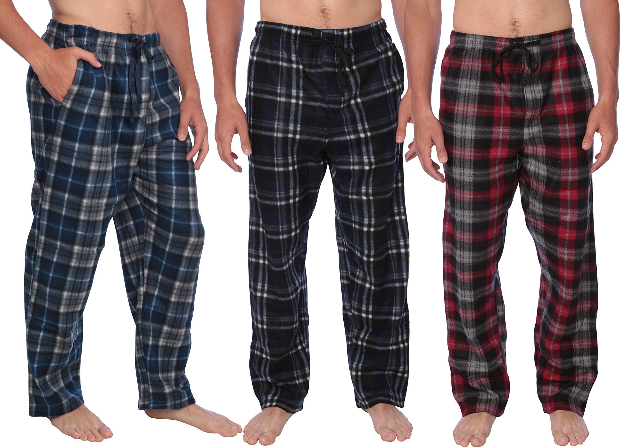 Active ClubMens Pajama Pants -Mens pajama Bottoms-Mens fleece Plaid Lounge Pants with Pockets 1 & 3 Pack