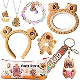 Ohjijinn Capybara Gifts for Girls Capybara Stuff with Hair Accessories Set - Includes Headband Hair Ties Makeup Bag Necklaces Bracelets Keychain