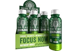 BrainJuice Focus & Energy Drink Shots, Nootropics with Alpha GPC, B Vitamins & Organic Green Tea Caffeine, Supports Focus, Memory & Clarity, Non-GMO, Gluten Free, Classic, 2.5 fl oz, 12 Pack
