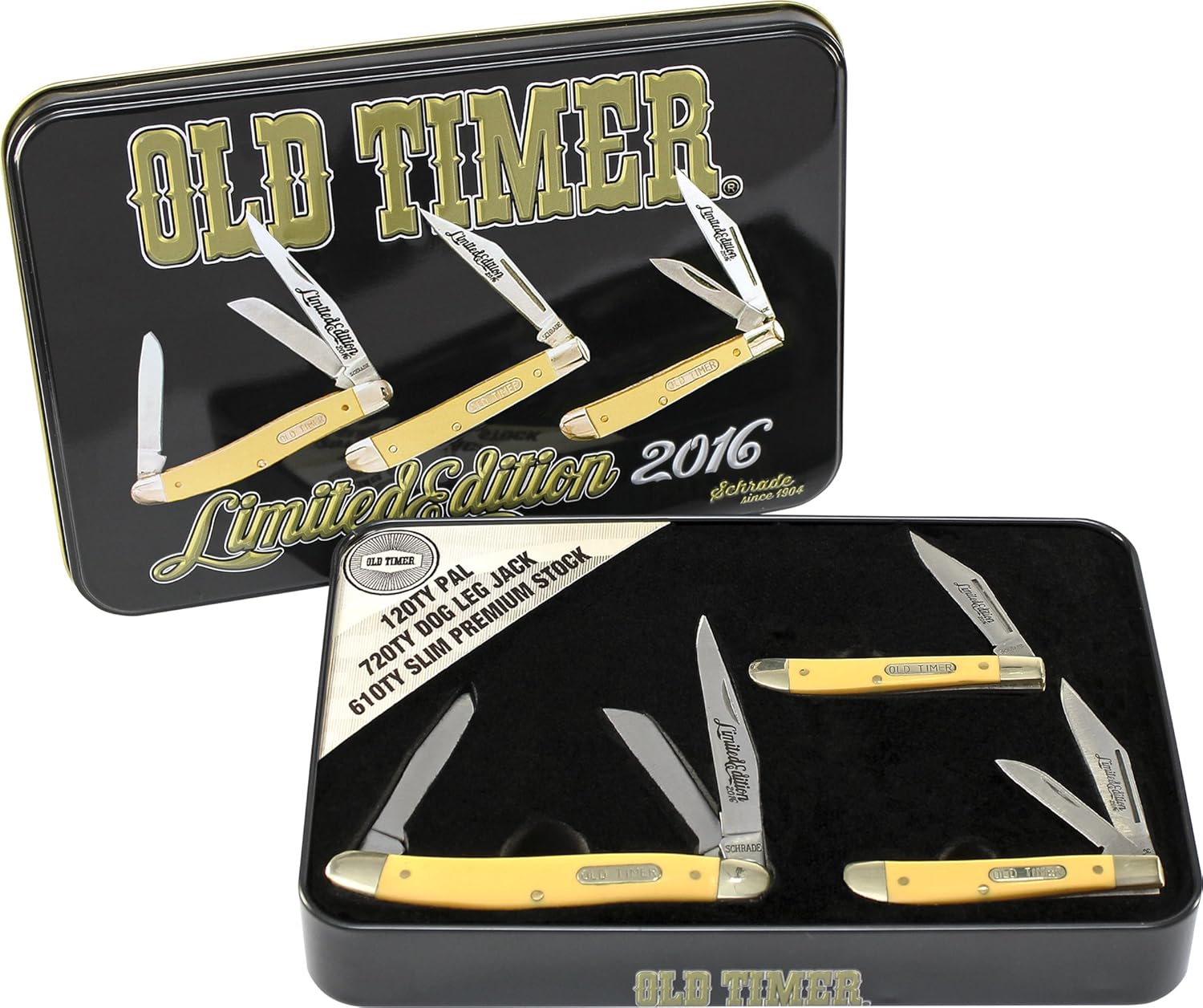 Old Timer SCPROM1619CP 3Piece Yellow Knife Set with Limited Edition Tin, Sports
