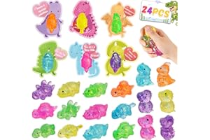 MAXDUCK Valentine's Day Mochi Squishy Dinosaur Toys with Cards for Kids Classroom Favors - 24pcs Stress Dino Fidget Toys for Boys Girl Toddlers Goodie Bag Stuffers Valentines Day Party Favors Supplies