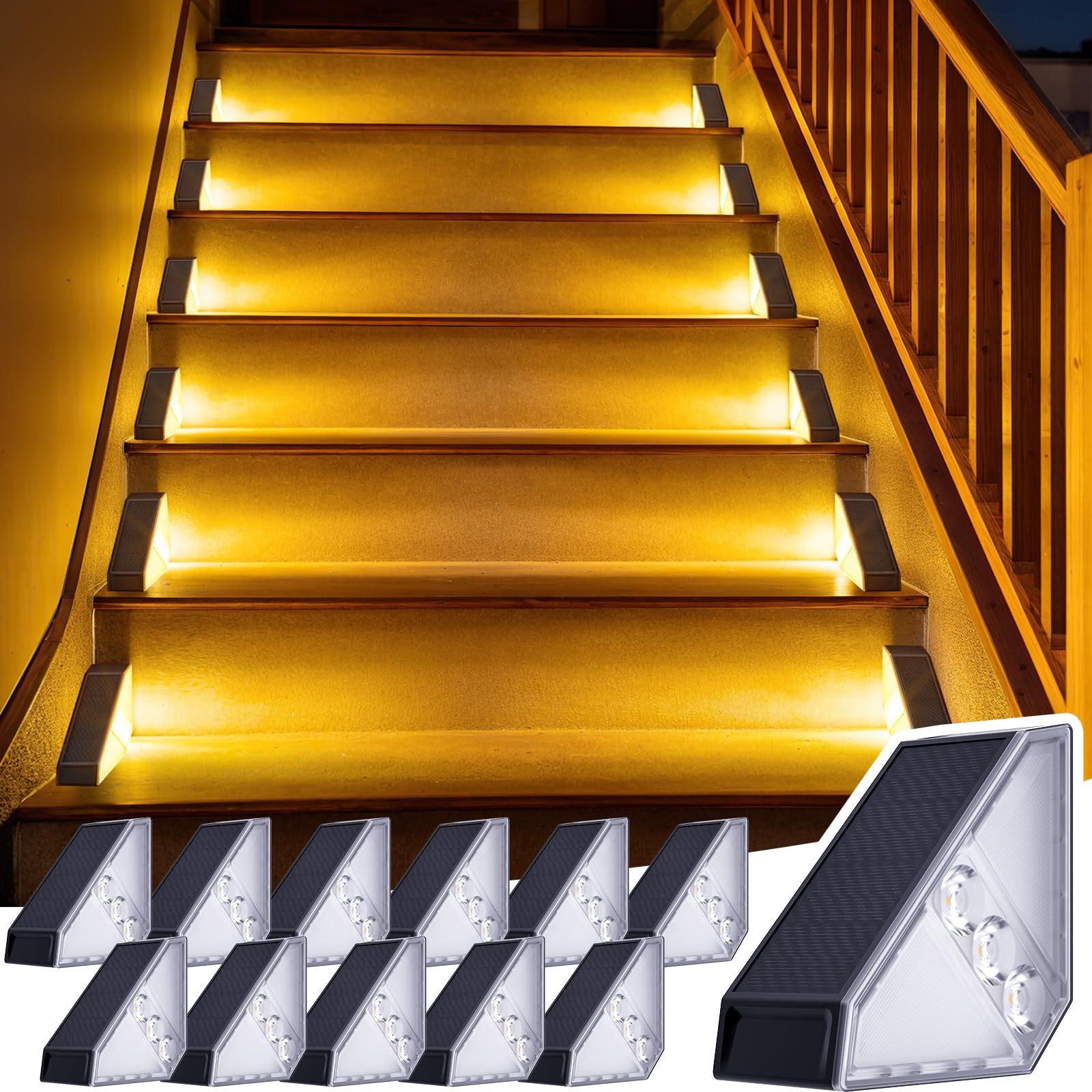 Photo 1 of JSOT Solar Step Stair Lights Outdoor Yard Decor 12 Pack, IP65 Waterproof Deck Lighting for Outside Solar Powered, Solar Garden Light Decor for Fence, Backyard, Front Porch Step, Balcony, Wall, Patio