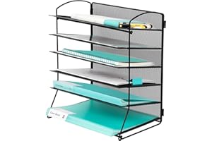 EASEPRES Extra Thick 6-Tier Mesh Desk Organizer Tray, Desktop File Folder Sorter Holder for Mail Paper Document Letter Organization Storage Accessories, for Office Home School Classroom, Black