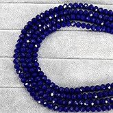 CrzBeadss 265Pcs Briolette Glass Beads for Jewelry Making, 8mm Faceted Crystall Beads for Bracelets Making, Rondelle Blue Glass Beads Bulk for Crafts Wine Charms Wind Chimes Suncatchers