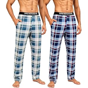Zefortex 2 Pack Men's Lightweight Pajama Pants, Soft Sleep Lounge Pants with Pockets, Casual Mens Pjs Bottoms