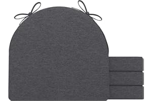 AAAAAcessories U-Shaped Chair Cushions for Dining Chairs with Ties and Removable Cover, 2" Thick Dining Kitchen Chair Pads, Indoor Dining Room Chair Cushions, 17" x 16", 4 Pack, Dark Grey