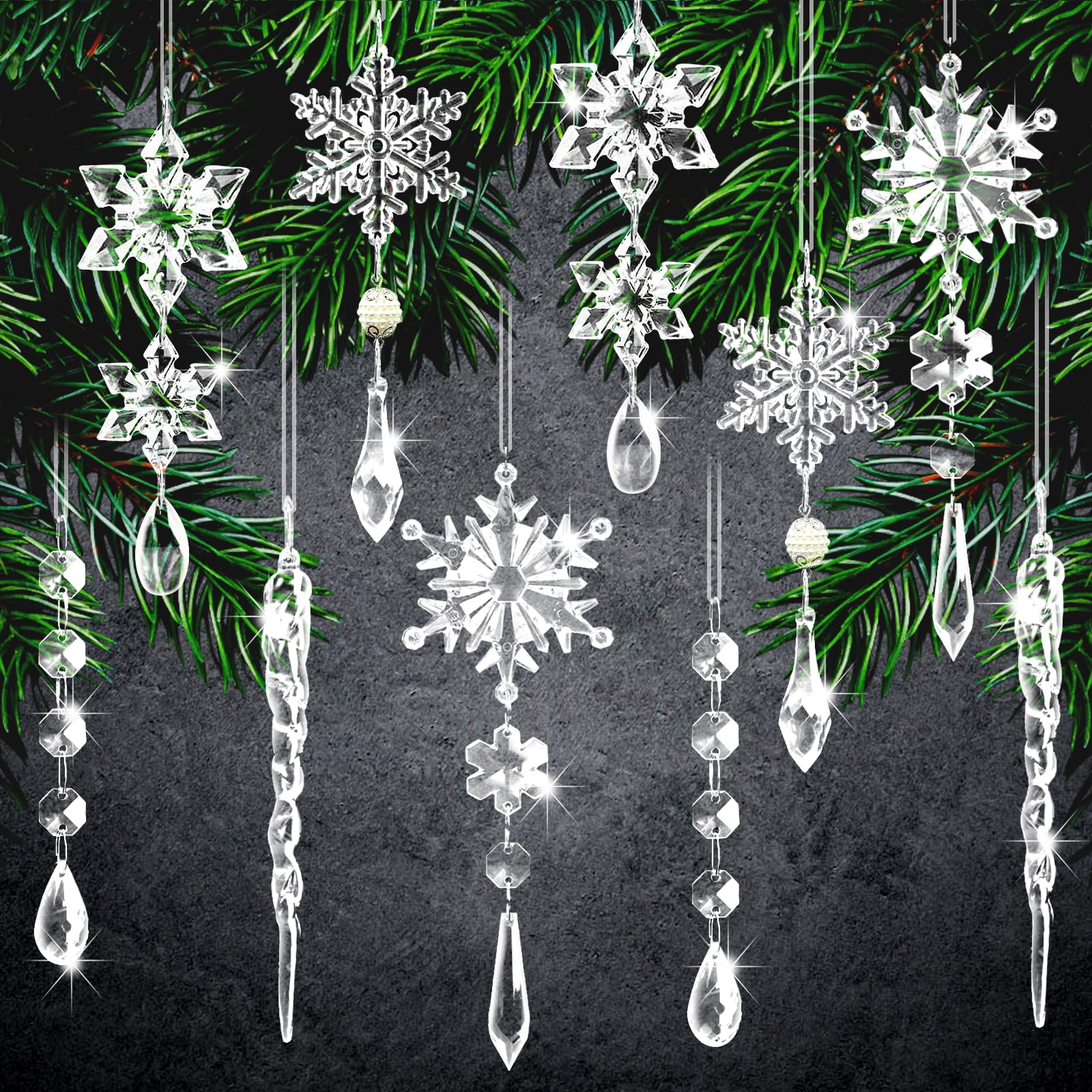 Photo 1 of 20PCS Crystal Tree Ornaments,Christmas Tree Decorations Crystal Ornaments,Crystals Snowflake Ornament,Hanging Acrylic Christmas Ornament,Clear Icicle Drop for XmasTree Winter New Year Party Supplies