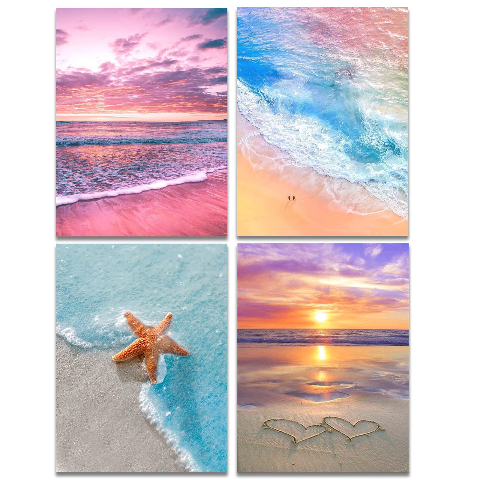 Muzagroo Art 4 Pack 5D Diamond Painting Kits for Adults DIY Drill Diamond Art Kits Arts and Crafts for Beginners Beach Diamond Dot Kits Gem Painting Wall Art for Living Room