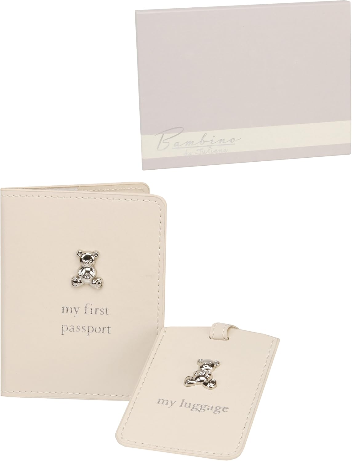 SmartSF Bambino Baby Unisex White Faux Leather Passport Wallet and Luggage Tag, 2 Piece Set
