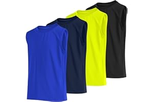 Poroka 4 Pack Boys Dry-Fit Active Athletic Performance Tank Top Sleeveless Workout Training Shirts