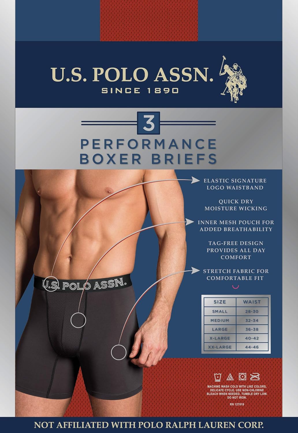 U.S. Polo Assn. Mens’ Quick Dry Performance Boxer Briefs (3 Pack), Black/Black/Black, Size Small' at  Men’s Clothing store