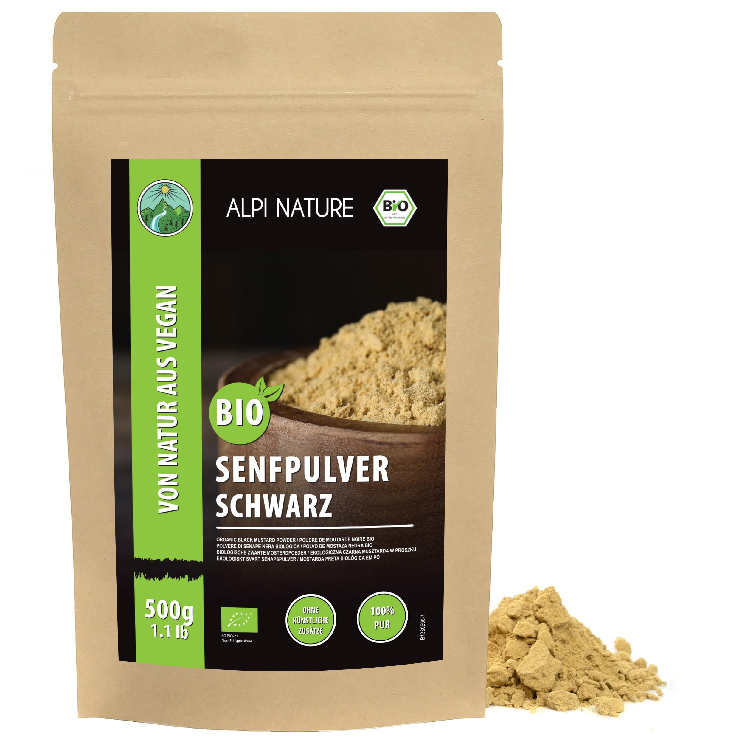 Alpi Nature Senfmehl BIO schwarz braun 500g, Senfpulver bio, Senfmehl schwarz, Senfkörner gemahlen