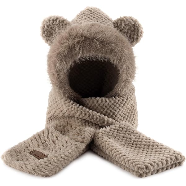Umeepar Winter Bear Ear Sherpa Hood Hat Scarf Gloves 3 in 1  display picture 3