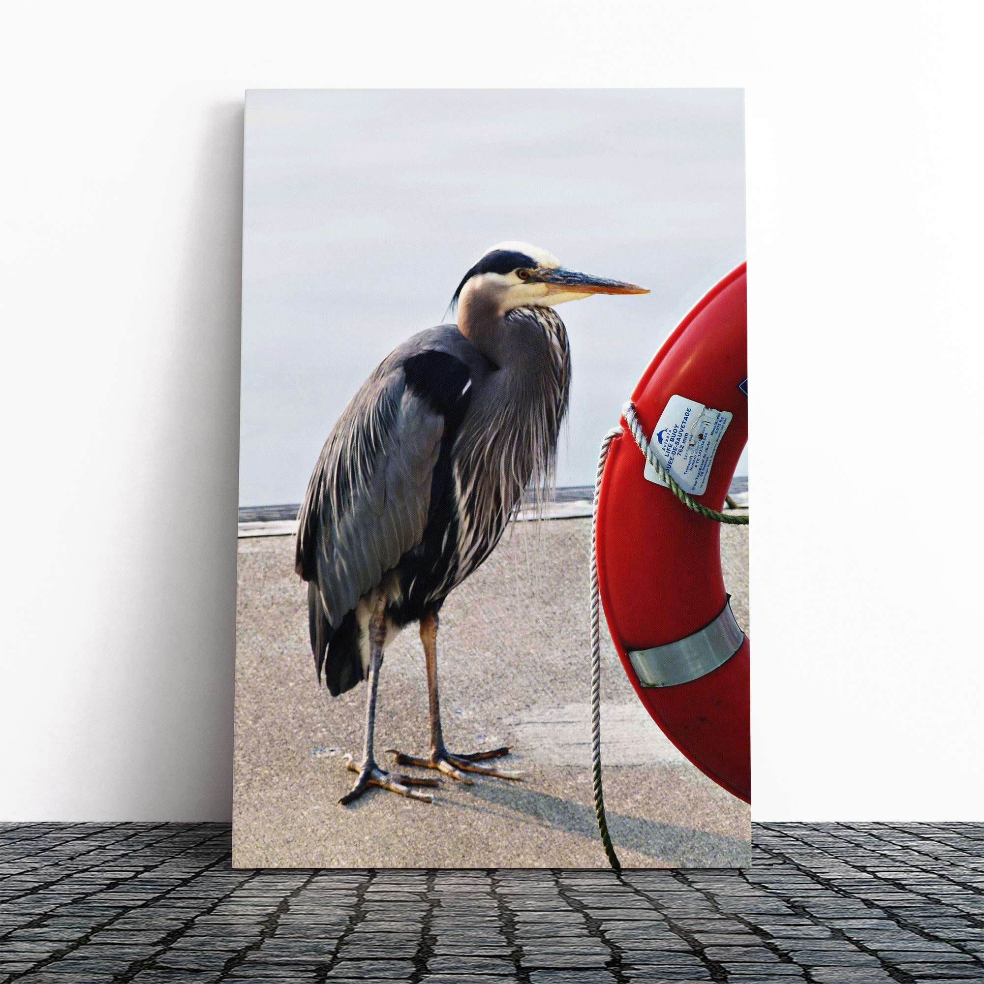Blue Heron Bird Canvas Print | Gallery Wrapped 30mm Frame Wall Art | 20x14 inches | Ready to Hang | Modern Animals Picture | Living Room Bedroom Lounge Office