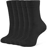 CLOSEMATE Womens Thin Crew Socks Soft Combed Cotton Comfortable Casual Everyday Wear Calf Socks 5 Pairs