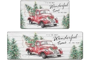 COLLIVE Christmas Truck Xmas Tree Kitchen Mat [2 PCS] Cushioned Anti-Fatigue Non-Skid Waterproof Kitchen Mats for Floor Ergonomic Comfort Standing Mat for Kitchen,Office,Desk,Laundry,17"x30"+17"x47"