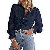 PRETTYGARDEN Women's Dressy Casual Lace Blouse Long Sleeve Button Up Shirts Tops Spring Fall Fashion Clothes