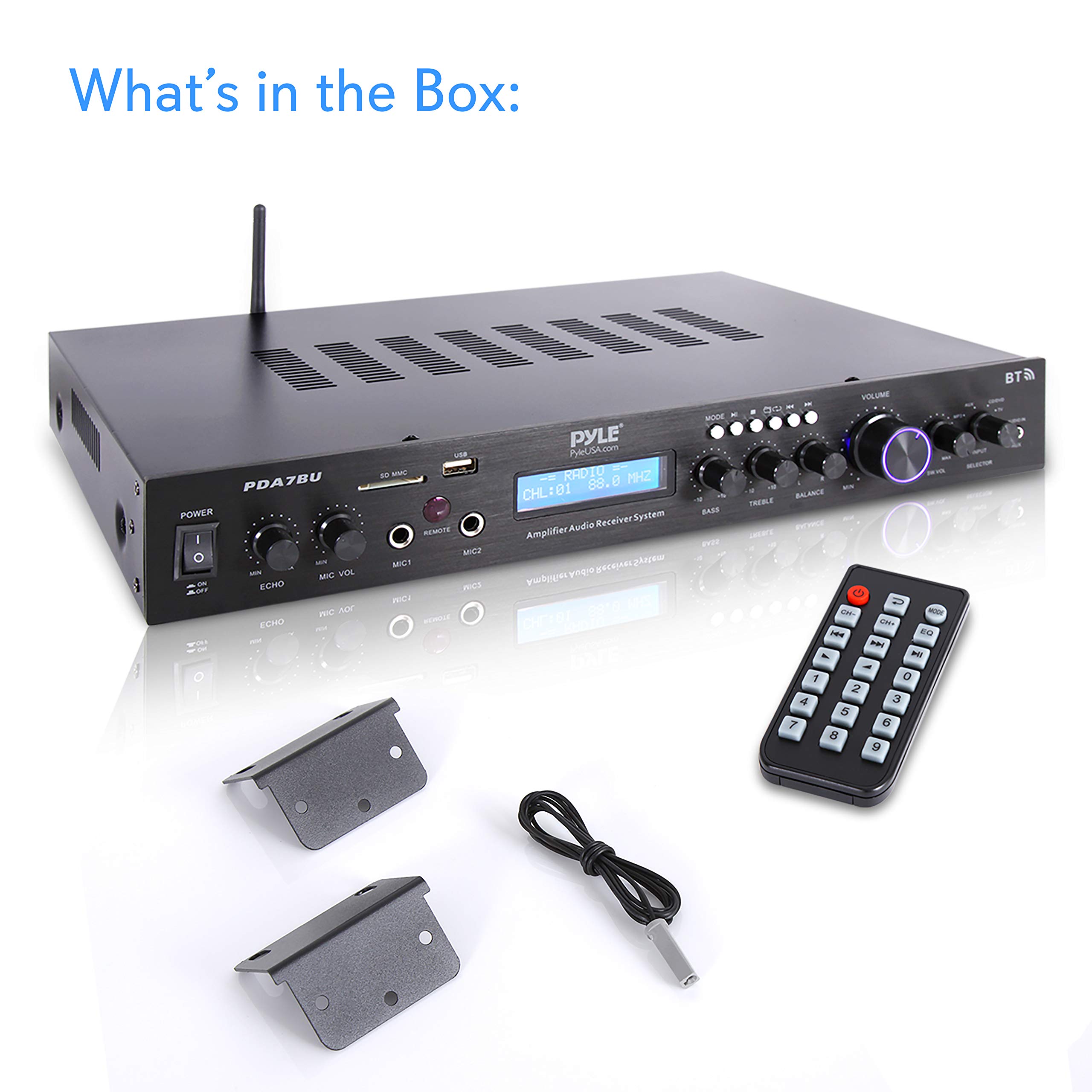 Pyle - 5 Channel Rack Mount Bluetooth Receiver, Home Theater Amp, Speaker Amplifier, Bluetooth 