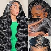 32 Inch 13x6 Body Wave Lace Front Wigs Human Hair 200 Density HD Lace Front Wigs Human Hair Pre Plucked Brazilian Human Wig Hair Wigs for Women Glueless Lace Frontal Wig Natural Black Body Wave Wig