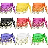 AHQiZFX 9 Pcs Belly Dance Skirt, Sequin Tassel Skirt Wrap Sparkly Tinsel Fringe Skirts with Sequins and Coins, Performance Costume for Women