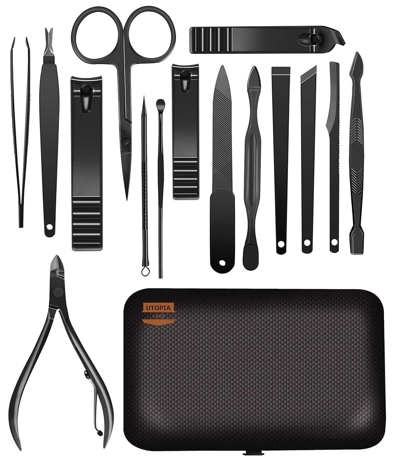 15-Piece Manicure Set for Women Men Nail Clippers Stainless Steel Manicure Kit - Portable Travel Grooming Kit - Facial, Cuticle and Nail Care : Beauty