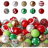 50 Pcs Christmas 20mm Bubblegum Beads,Christmas Acrylic Plastic Beads for Holiday Crafts Jewelry Making Necklace Bracelet Craft Supplies (Red-Gold)