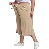 Cheapestbuy Women's Plus Size Wide Leg Capris Summer Palazzo Lounge Cropped Pants Casual Flowy Capri Pants with Pockets