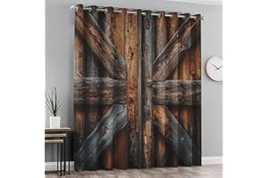 Barn Door Curtains Blackout & Home Decor, Wood Board Curtains Bedroom Living Room Decor, Farmhouse Countryside Thermal Insula