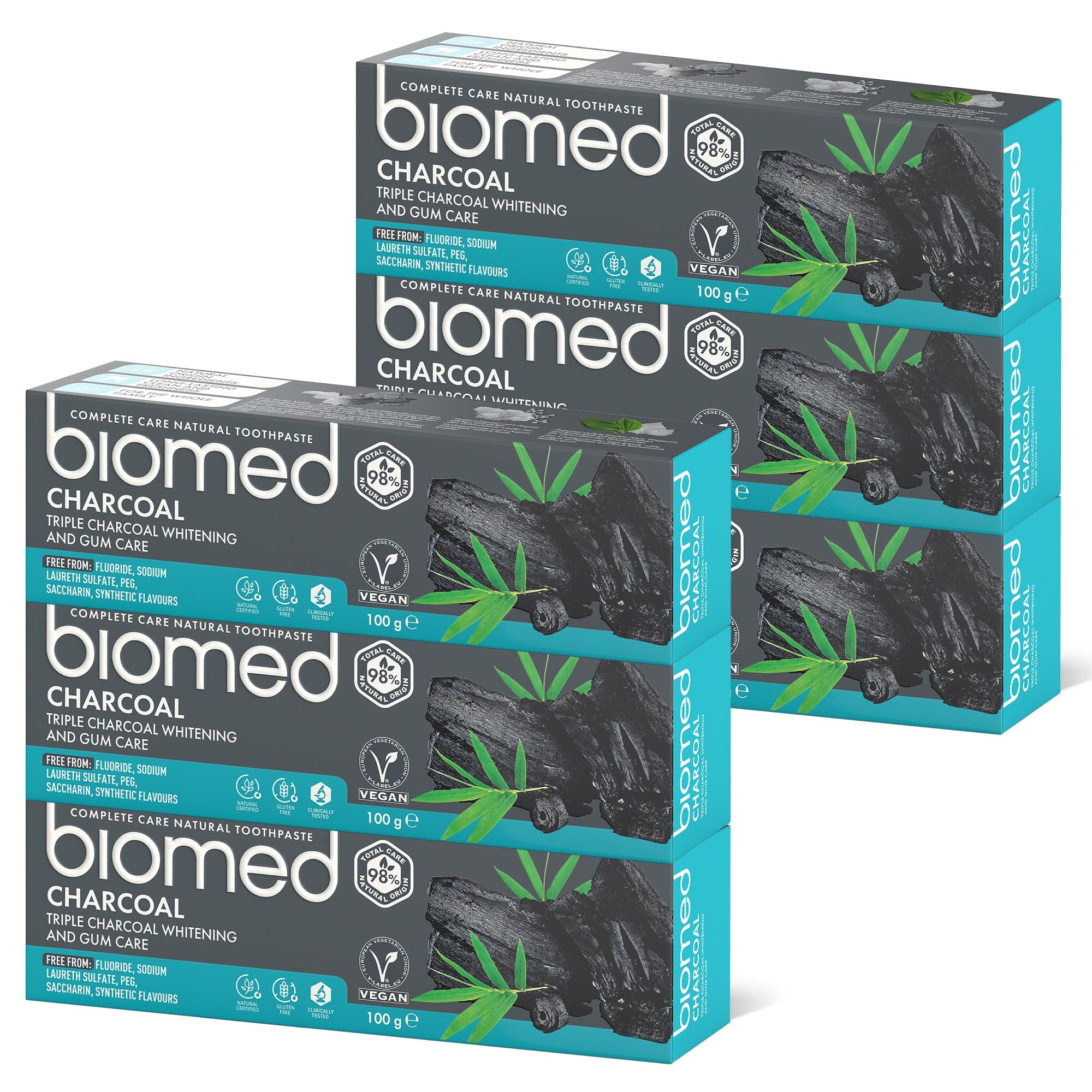 Biomed Triple Charcoal 98% Natural Whitening Toothpaste | Gum Care, Bamboo Charcoal | Vegan, SLES Free 100g 3 Pack