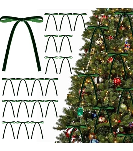 Lot De 36 Nœuds En Velours à Suspendre Pour Noël - Attaches Torsadées Dorées, Vert Encre - Déco Sapin, Fenêtre, Couronne