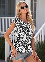 AUSELILY Womens Cap Sleeve T-Shirt Casual Loose Fit
