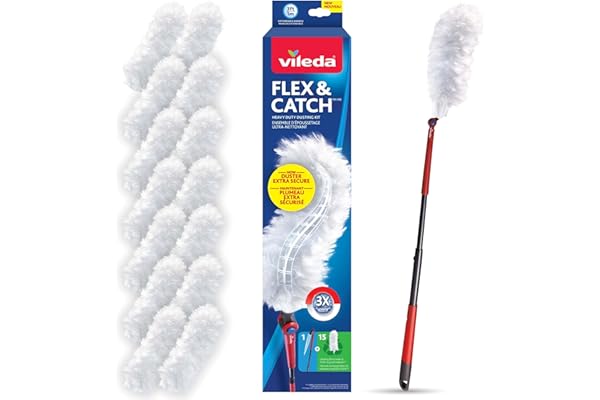 Vileda Duster | Flex & Catch Heavy Duty Dusting Kit with 15 Disposable Duster Refills | Extendable 3 Ft Handle with Secure Ho