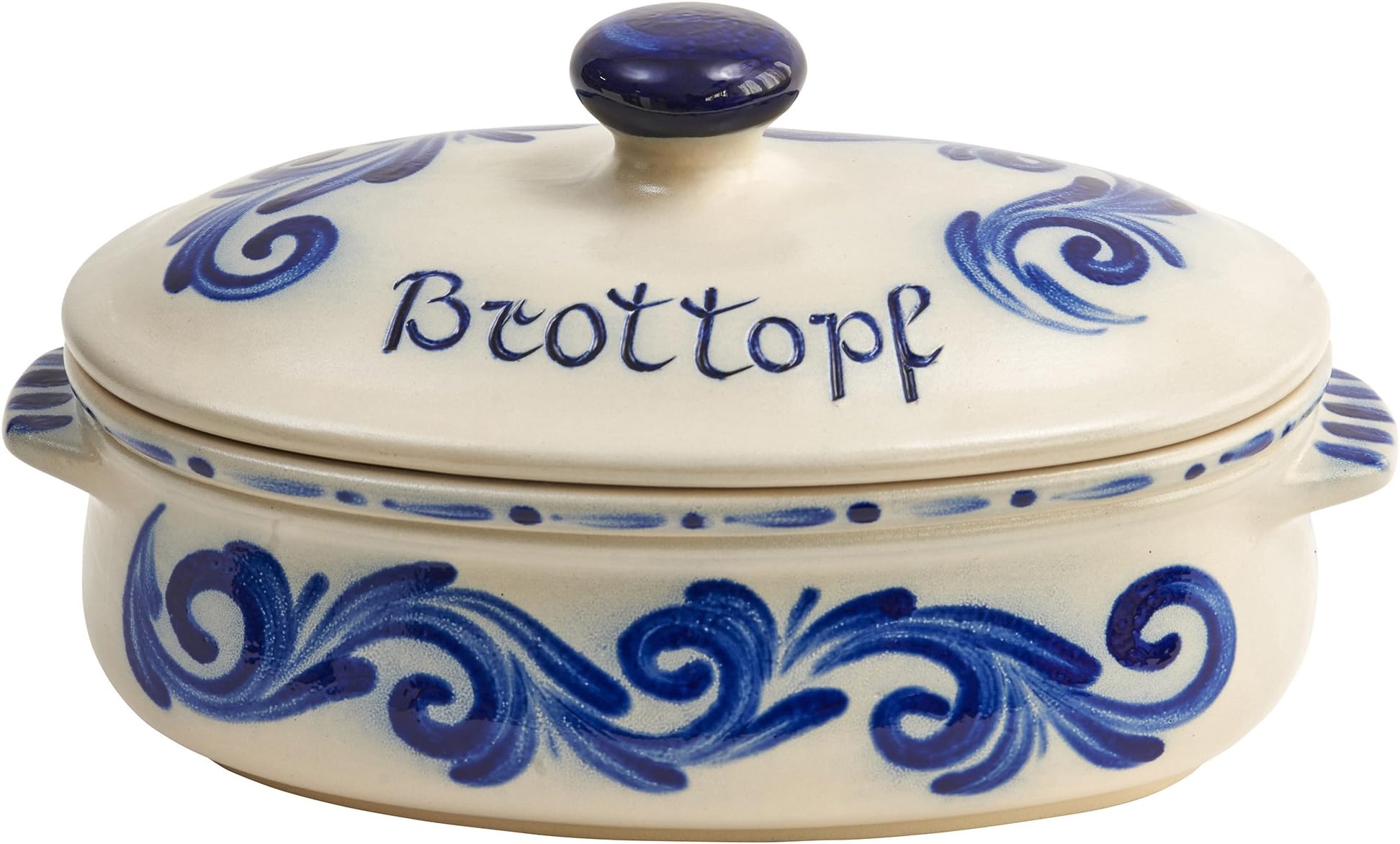 Original Westerwälder Kannenbäckerland Pot Salt-Glazed Stoneware Ceramic Bread Crock Oval, geblaut, groß