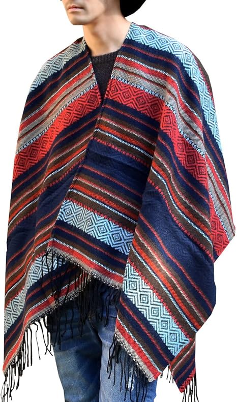 Amazon ガルバナイズ Galvanize メンズ ネイティブ ニット フリンジ 2way 大判 ポンチョ ストール オレンジ 44 Free ファッション小物 通販