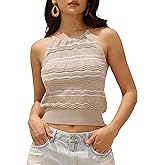 ZAFUL Womens Halter Crochet Tops Backless Sleeveless Hollow Out Summer Sweater Striped Camisole Tank Crop Top