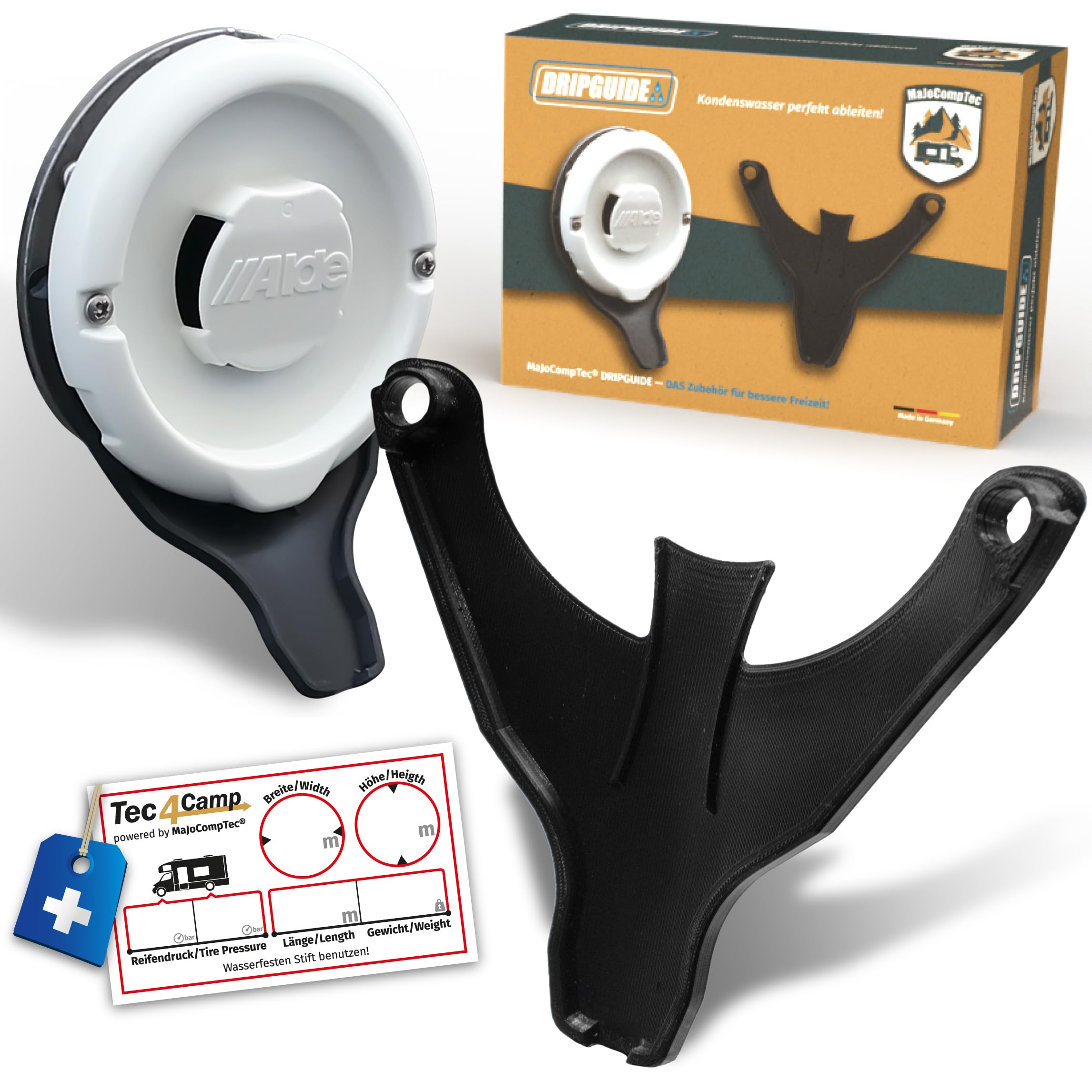 Manufaktur3D Condensation drain, chimney sign, drain for lid, chimney cover, exhaust fi, heating on motorhome, caravan, (type Alde, black)