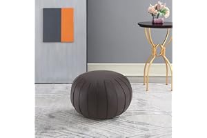 C COMFORTLAND Comfortland Unstuffed Ottoman Pouf Cover, Faux Leather Poufs for Living Room, Small Round Foot Rest, Floor Storage Poof, Bean Bag Ottomans for Bedroom, or Gifts Brown